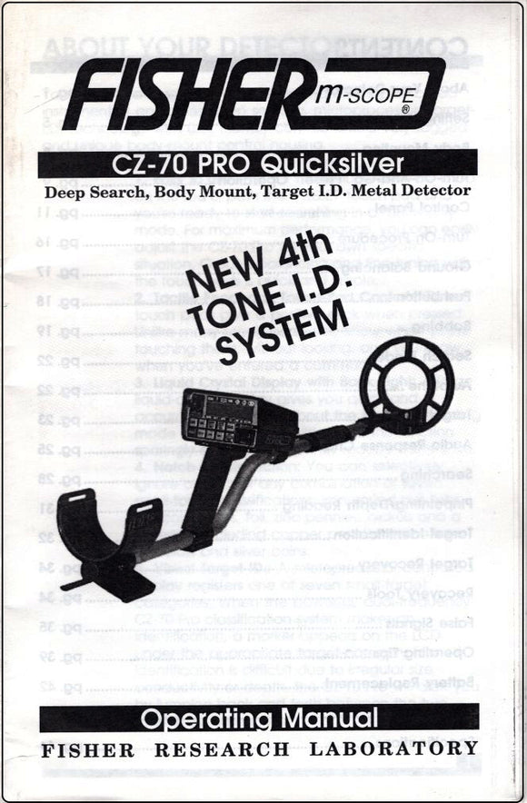 Fisher CZ-70 Pro Quick Silver Detector Instruction Manual